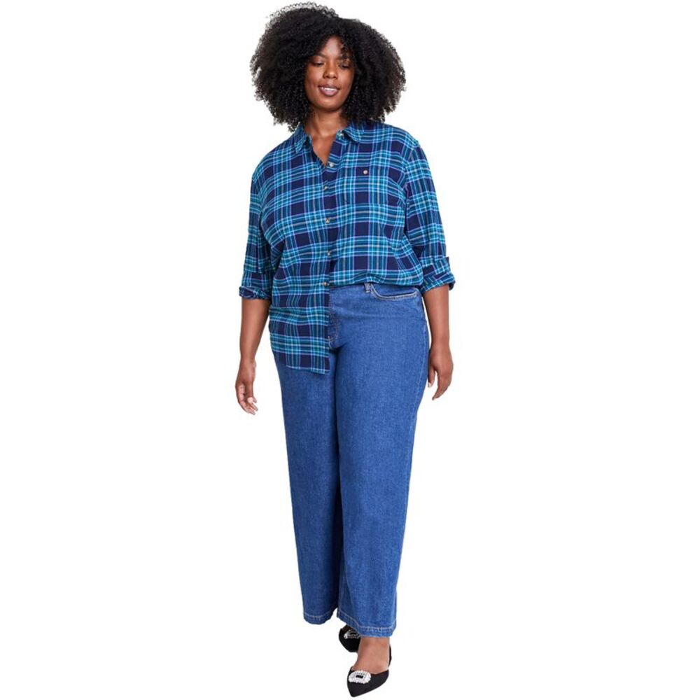Plus Size Cotton Flannel Plaid Tunic Shirt